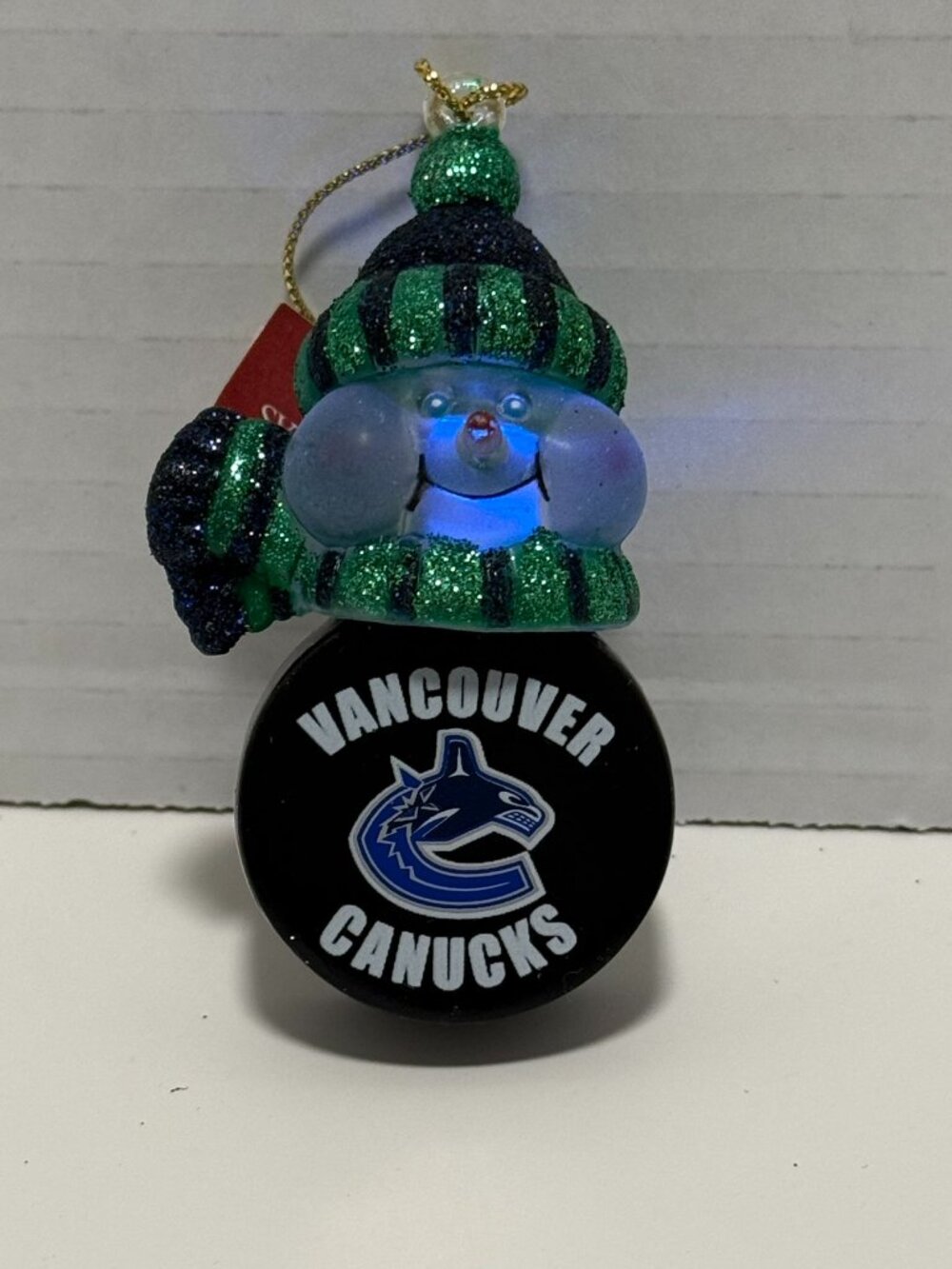 NWT: Vancouver Canucks - NHL: Snowman Light-Up Christmas Ornament on Puck Base